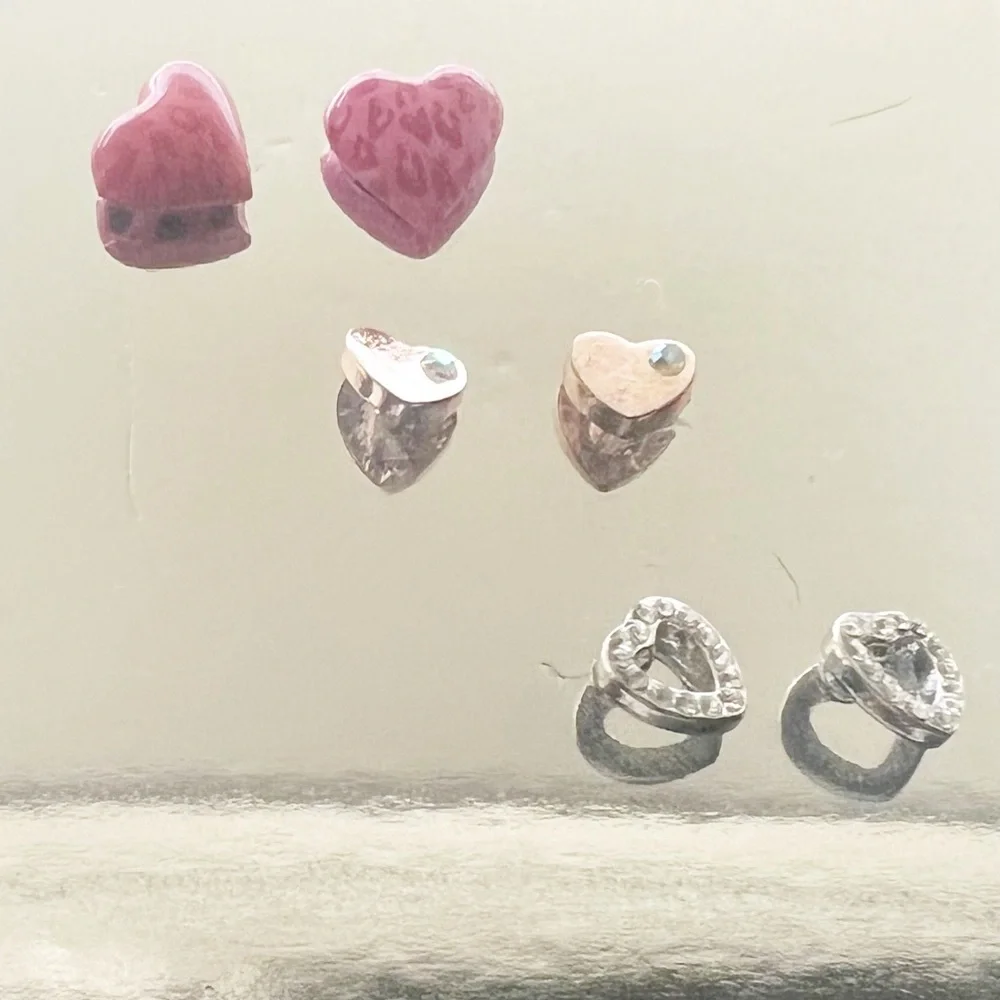 Heart Earrings - 3 Pairs - Pink and Red Leopard, Gold Tone, & Silvertone - New!